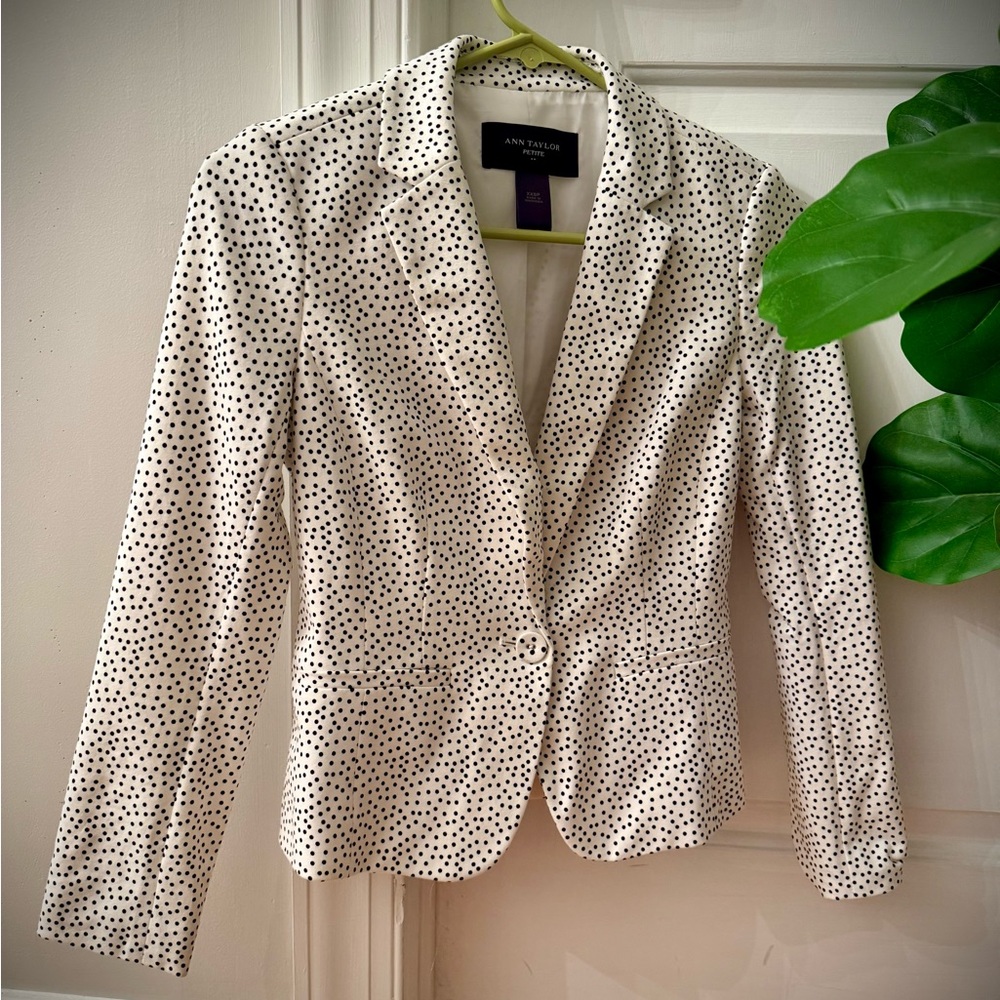 Ann Taylor White and Black Polka Dot Blazer